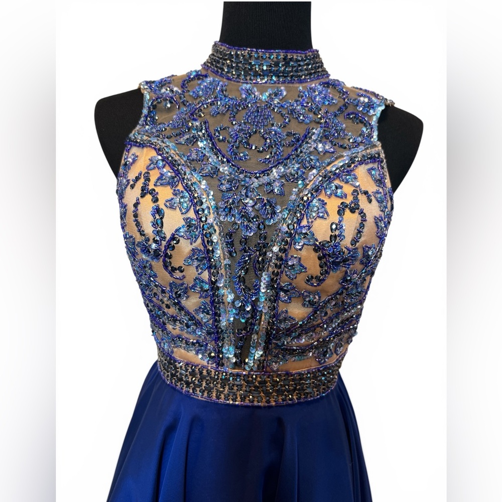 Sherri Hill Royal Blue Sequin Beaded Bodice Prom Formal Dress Size 2 - Picture 2 of 5